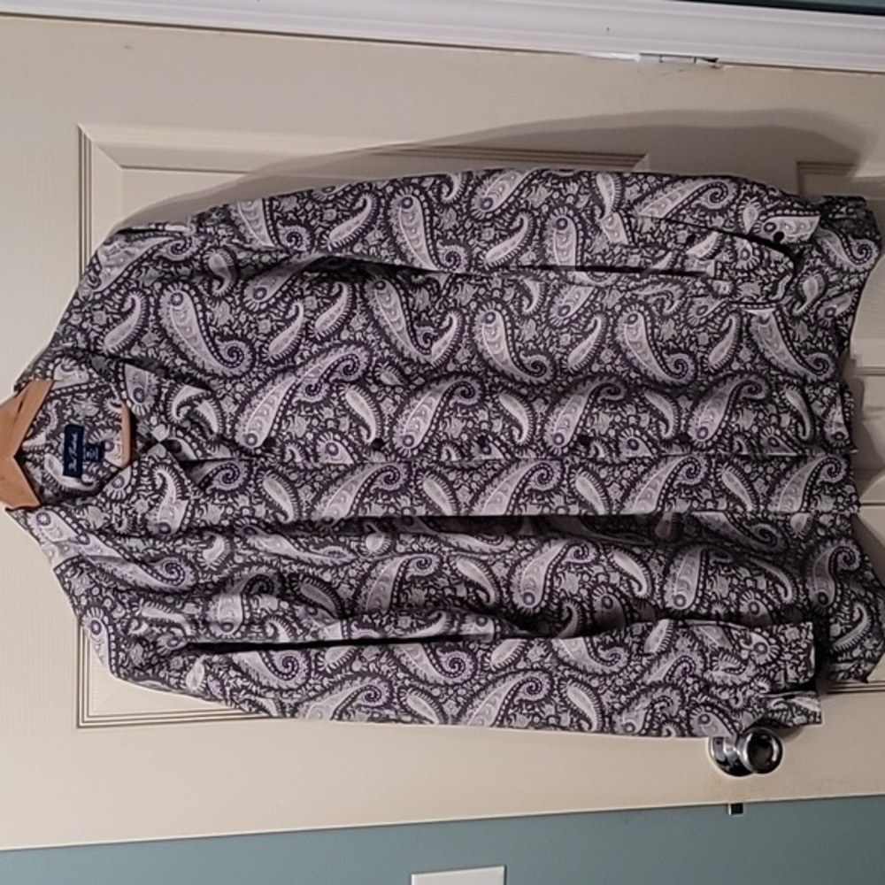 Paul Fredrick 100% Silk Grey/White/Purple Paisley Print LS BD Men's XXL - Picture 4 of 10